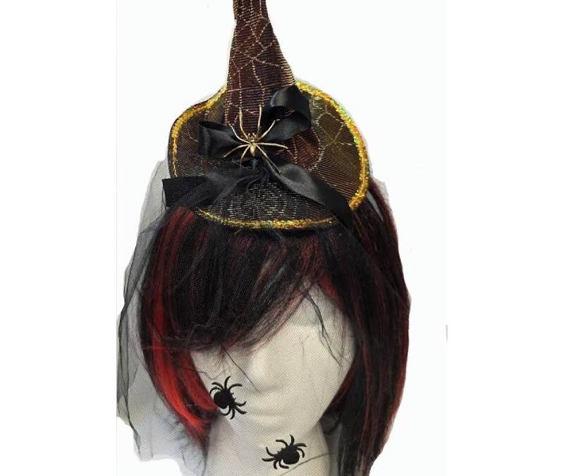 Metallic Fabric Spider Web Witch Hat Headband