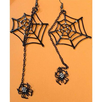 Spider Web Earrings w Dangling Spiders