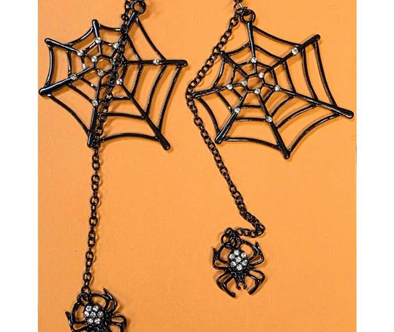 Spider Web Earrings w Dangling Spiders