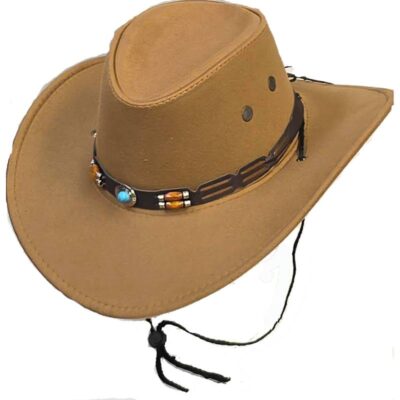 Deluxe Felt Western Cowboy Hat with Imitation Leather & Wood Bead Band