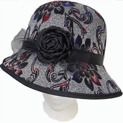 Sparkle Fabric Floral Print Cloche Hat