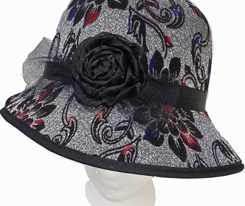 Sparkle Fabric Floral Print Cloche Hat