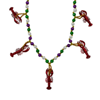 Mixed Round Strung Bead Necklace w Crawfish