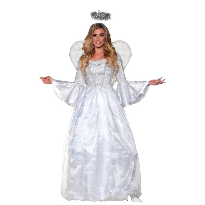 Adult Heavenly Angel Costume Light Up White Dress Wings Halo