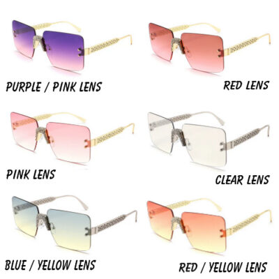 Deluxe Rimless Sunglasses with Color Lens and Rhinestone Center
