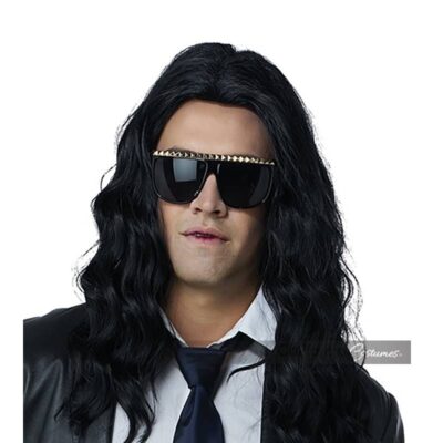 Mens Long Wavy Black Wig Rockstar Vampire Costume Wig