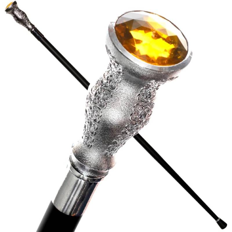 Gentleman's Deluxe Metal Walking Cane Available with Gold Lion Head or Silver Jewel Top