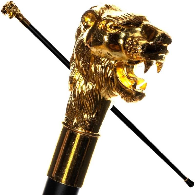 Gentleman's Deluxe Metal Walking Cane Available with Gold Lion Head or Silver Jewel Top