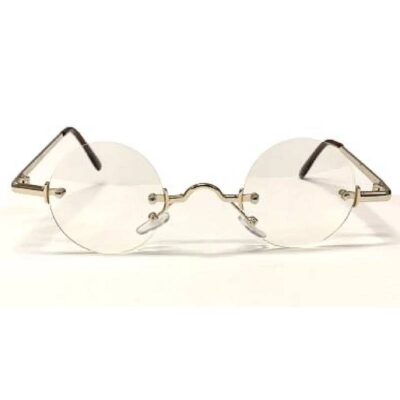 Deluxe Round Clear Lens Santa Eyeglasses with circular clear lenses and a slim gold-tone wire-style frame.