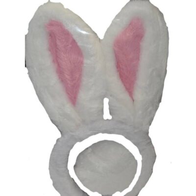 Plush Rabbit Ears Tail Set White Pink