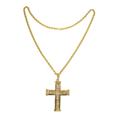 Gold Cross Necklace with Gold-Tone Chain and Ornate Cross Pendant
