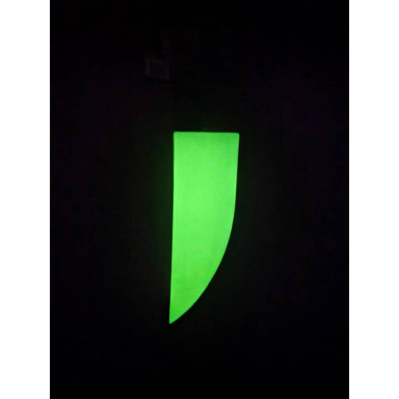 19-inch glow-in-the-dark plastic costume knife with a wide glowing blade and black handle for Halloween costumes and haunted houses.