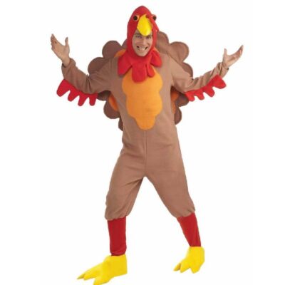 Adult Turkey Costume with Hood Tail Feathers Wing Accents and Shoe Covers