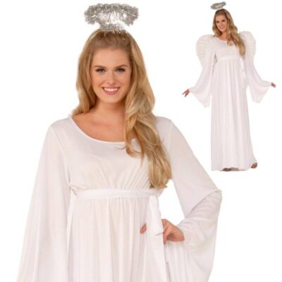 Adult Heavenly Angel Costume with White Dress and Silver Halo