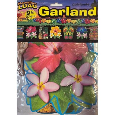 9-Foot Hawaiian Luau Garland Banner with Tropical Flowers and Island Icons