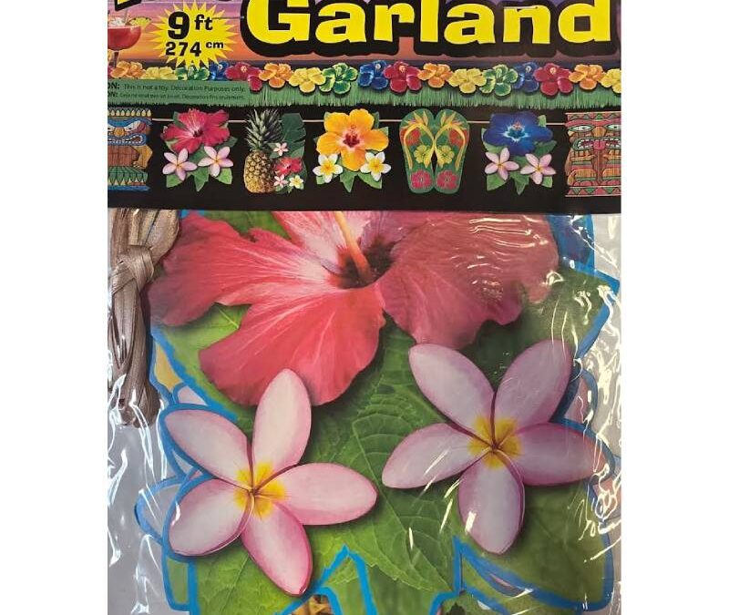 9-Foot Printed Luau Icons Garland Banner – Tropical Flower & Island Party Decoration