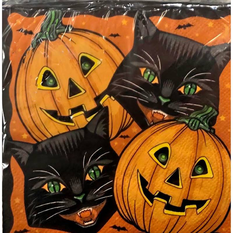Vintage Cats & Pumpkins Beverage Napkins
