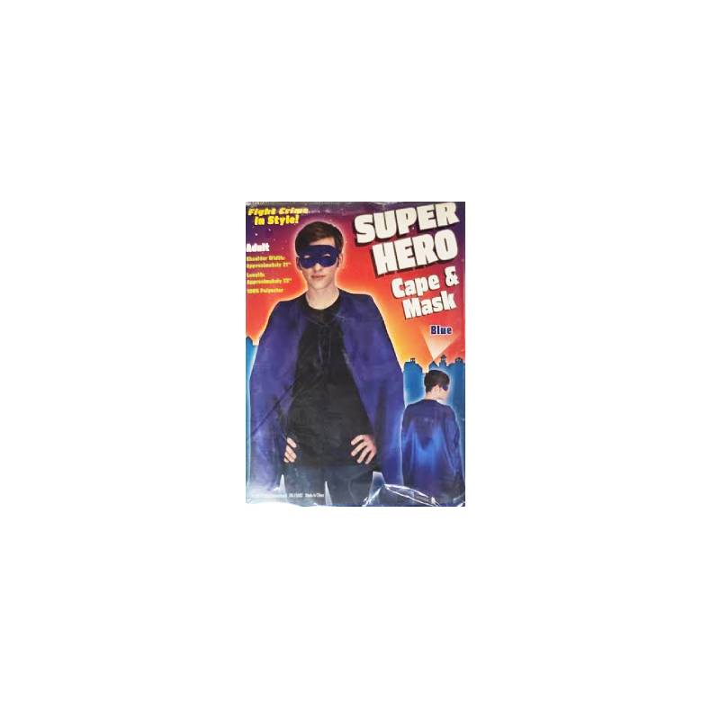 BLUE 21" Adult Polyester Super Hero Cape & Mask Set