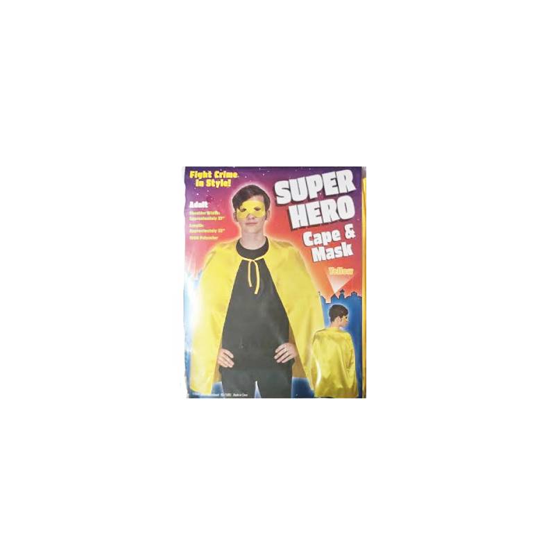 YELLOW 21" Adult Polyester Super Hero Cape & Mask Set