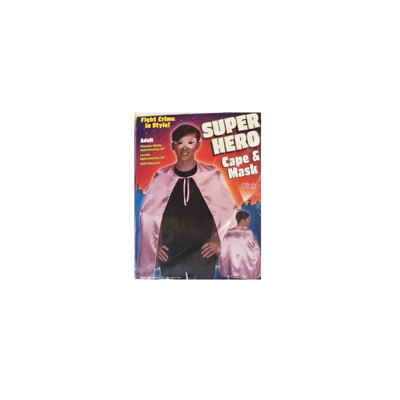 PINK 21" Adult Polyester Super Hero Cape & Mask Set