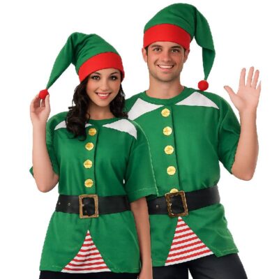 Adult Jolly Elf Costume Kit with Green Elf Shirt, Hat and Belt