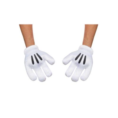 Disney Mickey Mouse Costume Gloves with oversized white rounded fingers, plush cuffs, and three black lines on the back of each hand.