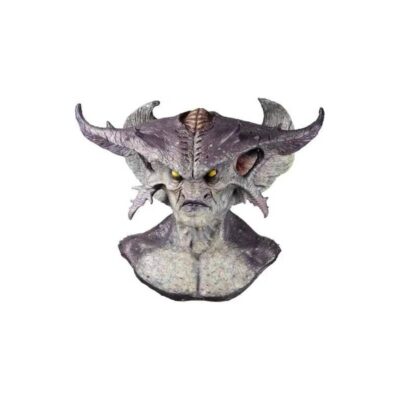 Ghoulish Warlord Mask deluxe full over-the-head latex demon mask featuring large horns, pointed ears, yellow eyes, and realistic monster details for Halloween and cosplay.