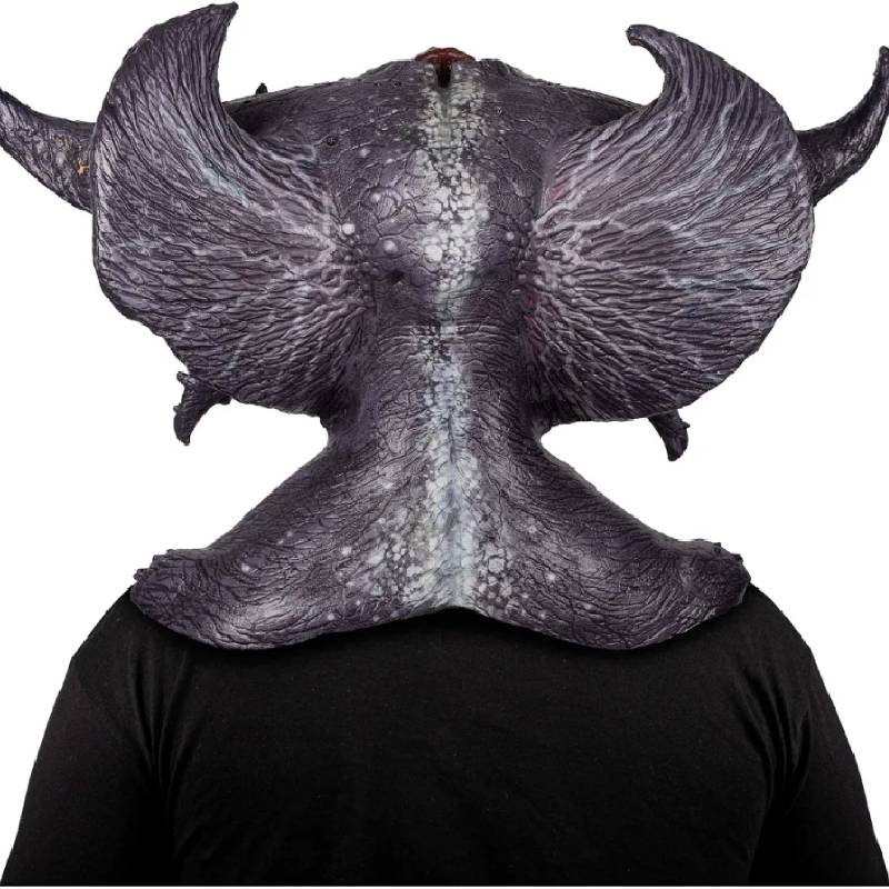 Ghoulish Warlord Mask deluxe full over-the-head latex demon mask featuring large horns, pointed ears, yellow eyes, and realistic monster details for Halloween and cosplay.