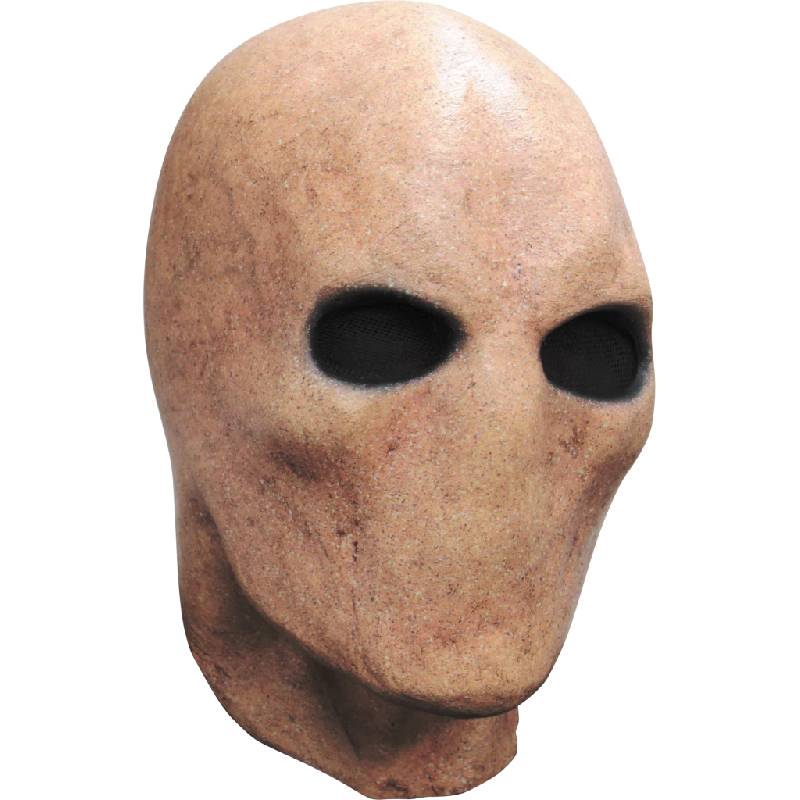 Ghoulish Creepy Pasta Silent Stalker premium latex mask featuring a smooth expressionless face with black hollow eyes for Halloween, haunted houses, and horror cosplay.