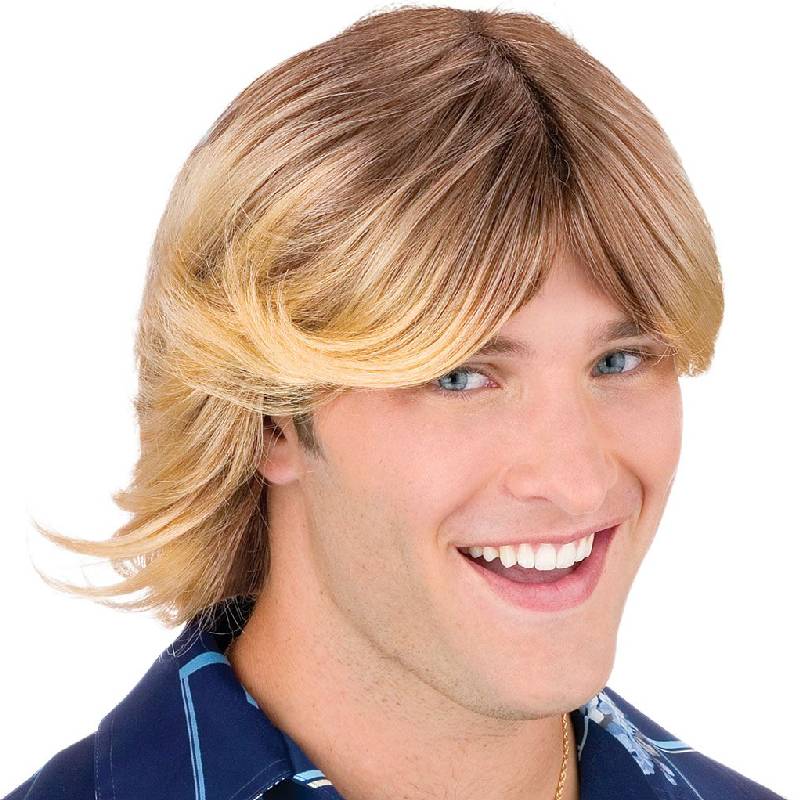 Feathered Men’s Wigs in blonde with center parts, layered sides, and flipped ends.
