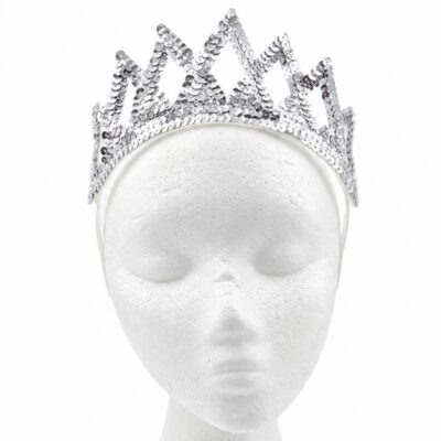 Silver Sequin Pointed Tip Tiara with repeating pointed crown design, sparkling silver trim, and headband-style base.