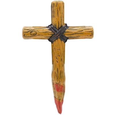 Complete a vampire hunter or gothic horror costume with a lightweight plastic stake featuring faux wood-grain details, cross-shaped styling, and red accents. ✨ Features Plastic vampire stake costume prop Cross-shaped design Faux wood appearance Molded wood-grain detailing Brown and tan distressed finish Dark wrapped center detail Red accents near the pointed end Lightweight for costume use Easy to carry for parties and theater Great for vampire hunter costumes Ideal for haunted attractions