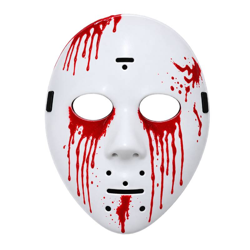 Plastic Slasher Hockey Mask, white blood-splattered mask