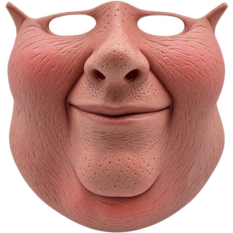 Create an outrageous comedy character with an oversized latex half-face mask featuring exaggerated cheeks, large nose, sculpted chin, and realistic skin texture. ✨ Features Oversized novelty face design Flexible latex construction Half-face costume mask Open eye areas Exaggerated large nose Oversized cheeks and chin Wrinkle and pore detailing Stubble-style facial texture Highly visible comedy effect Great for Halloween and prank costumes Ideal for theater and photo booths Reusable novelty accessory