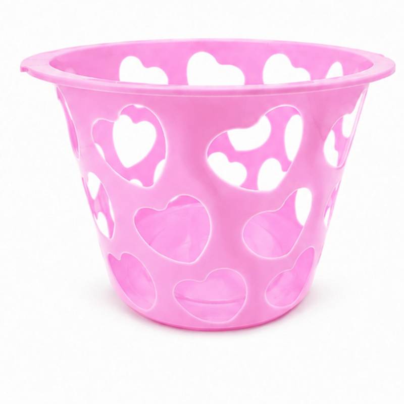 12" x 7" Round Plastic Hearts Cutout Basket (Pink)