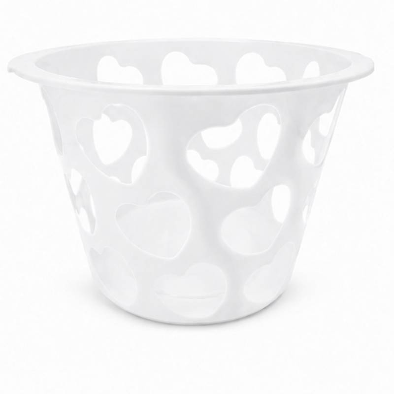 12" x 7" Round Plastic Hearts Cutout Basket (White)