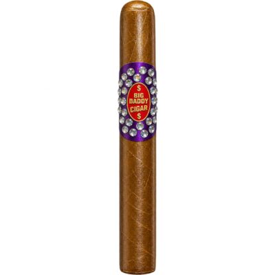 Big Daddy novelty cigar costume prop with a brown cigar-style finish, purple band, sparkling rhinestone-style accents, and red-and-gold label.