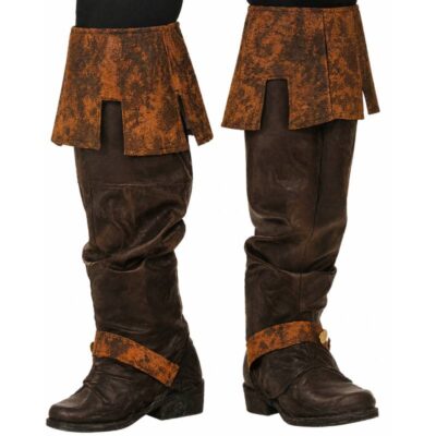 Deluxe Renaissance Boot Tops in dark brown with weathered leather-look texture, rust-brown cuffs, and decorative ankle straps.