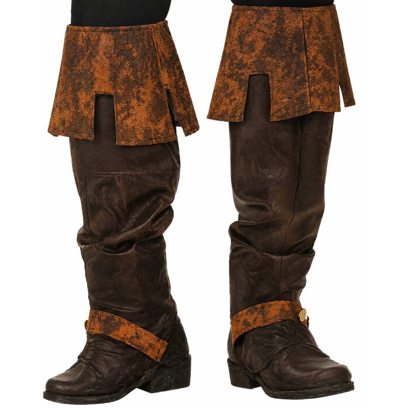 Deluxe Renaissance Boot Tops in dark brown with weathered leather-look texture, rust-brown cuffs, and decorative ankle straps.