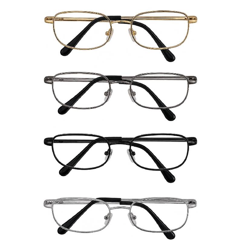 Clear lens oval wire frame costume eyeglasses in assorted gold-tone, silver-tone, and black frame styles.