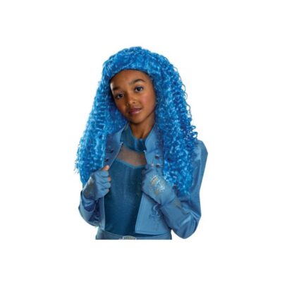 Disney Descendants Wicked Wonderland Chloe Child Wig with long bright blue curls and voluminous character styling.