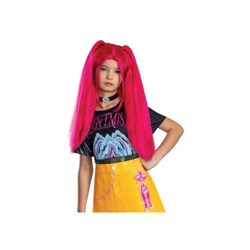 KPop Demon Hunters Mira Child Wig with long vivid pink hair and bold character styling.