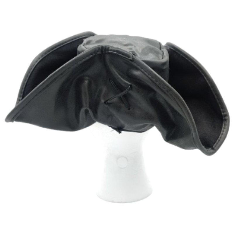 Black Imitation Leather Tri-Corne Hat (Back)