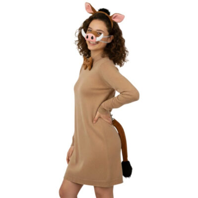 Plush boar costume accessory kit with ears, matching tail, pig-style nose, and bowtie.