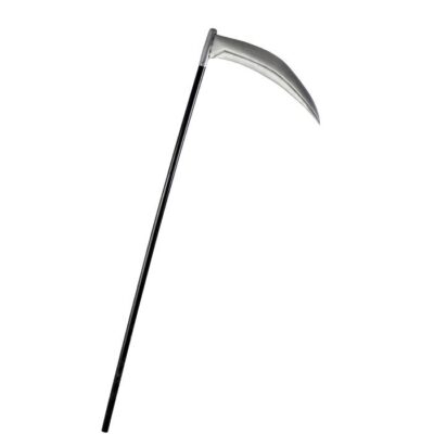 36-Inch Costume Plastic Sickle with long black handle and curved silver-tone blade for Grim Reaper and Halloween costumes.