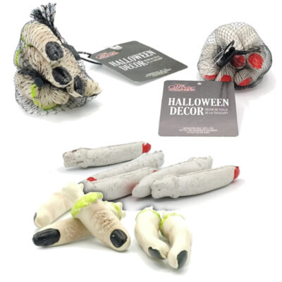 4 inch Costume Plastic Cut-Off Finger props with realistic molded details and red or black fingernails.