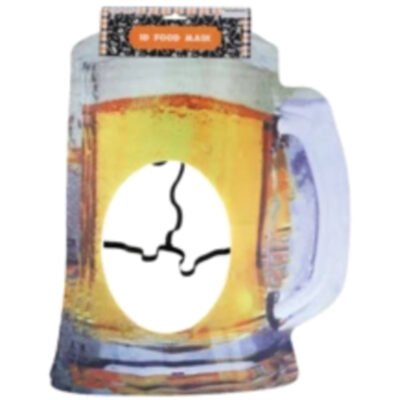 15-Inch 3-D Flat Foam Beer Face Mask shaped like a beer mug with a large center opening where the wearer places their face.