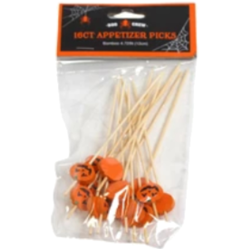 Wooden Halloween Figures Appetizer Picks (Pumpkin)