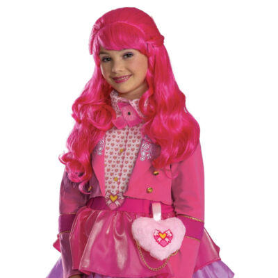 Disney Descendants Wicked Wonderland Pink Child Wig with long bright pink curls and side-swept fringe for a character costume.